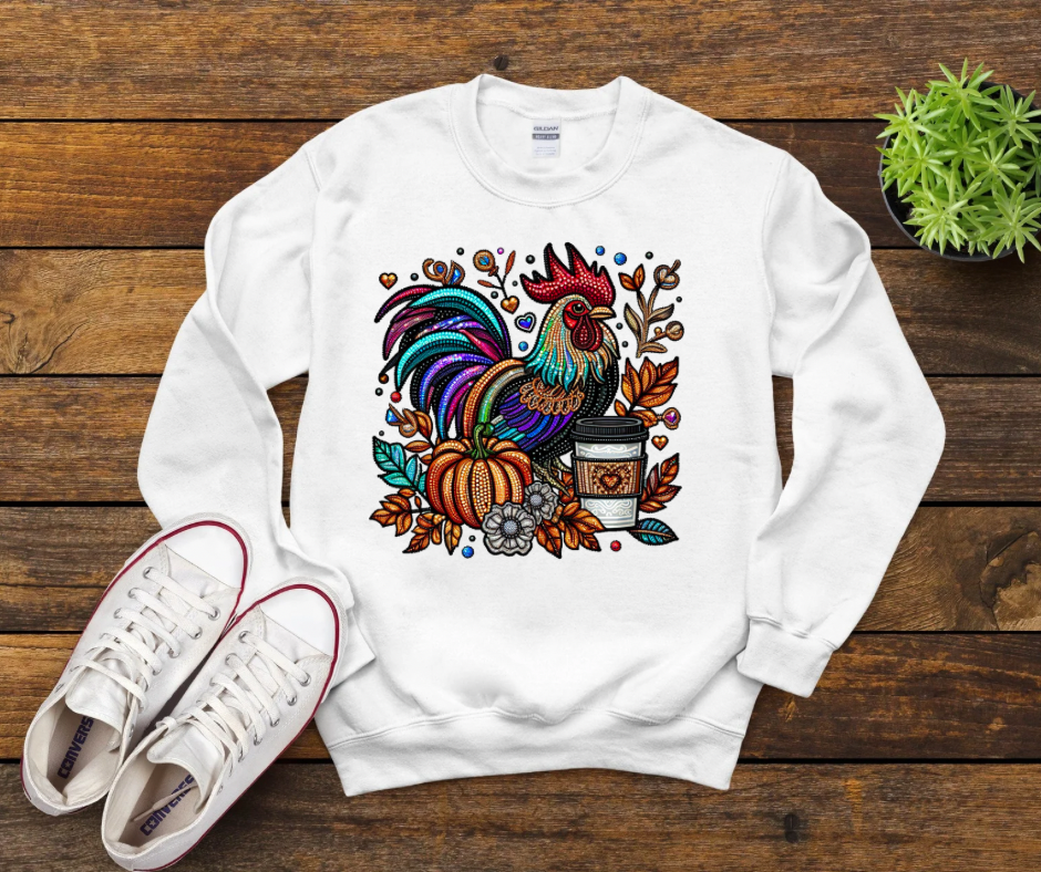 Faux Embroidery Fall Coffee Rooster