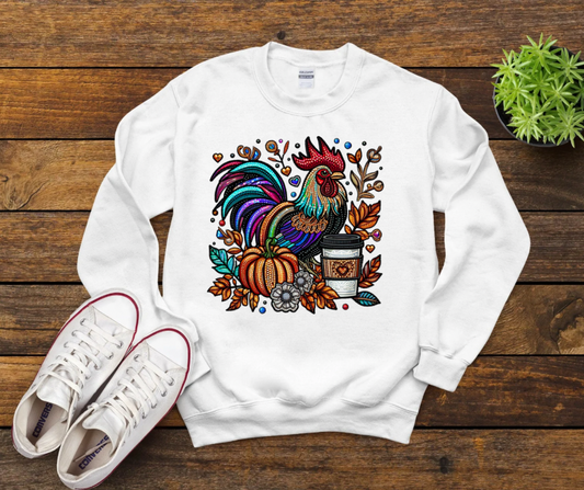 Faux Embroidery Fall Coffee Rooster