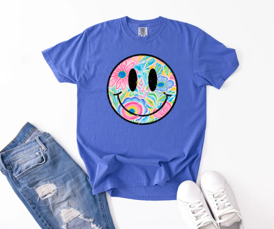 Summer Floral Smiley - Comfort Colors