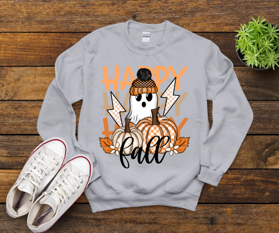 Happy Fall Checkered Bolt Ghost