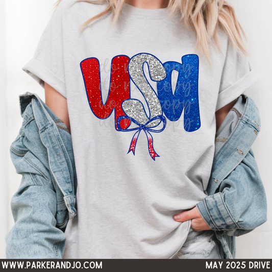 Faux Glitter USA gildan tee