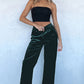 Evergreen Solid Drawstring Waist Wide Leg Pants