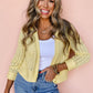 Yellow Cream Pointelle Knit Open Front Short Cardigan