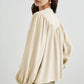 White Solid Color Lantern Sleeve Notched V Neck Blouse