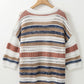 Multicolour Striped Hollow Out Half Sleeve Knitted Sweater