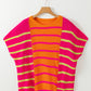 Strawberry Pink Bright Striped Short Sleeve Knit Top