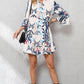 White Printed Tribal Print Bracelet Sleeve Buttoned Mini Dress