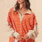 Orange Stripe Color Block Loose Fit Collared Drop Shoulder Sweatshirt