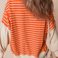 Orange Stripe Color Block Loose Fit Collared Drop Shoulder Sweatshirt