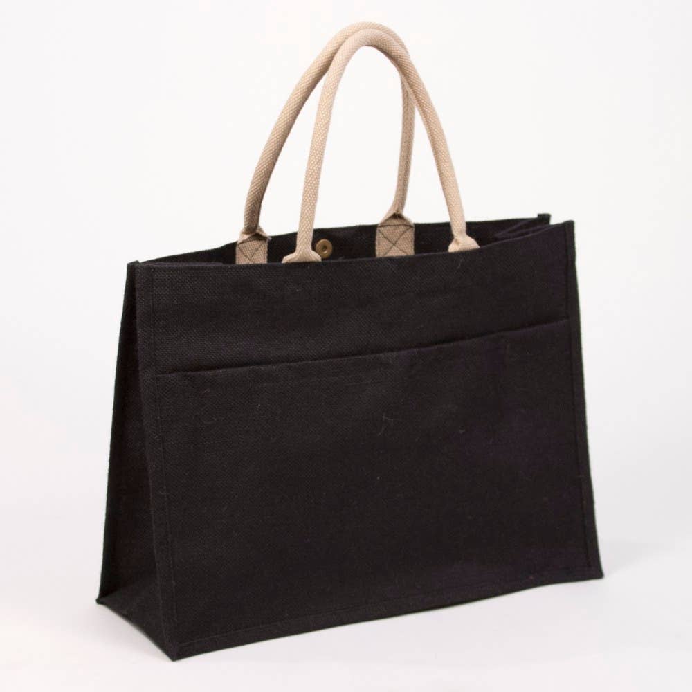 Jute Pocket Tote   Black   19x14x7.5: Black