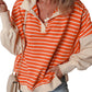 Orange Stripe Color Block Loose Fit Collared Drop Shoulder Sweatshirt