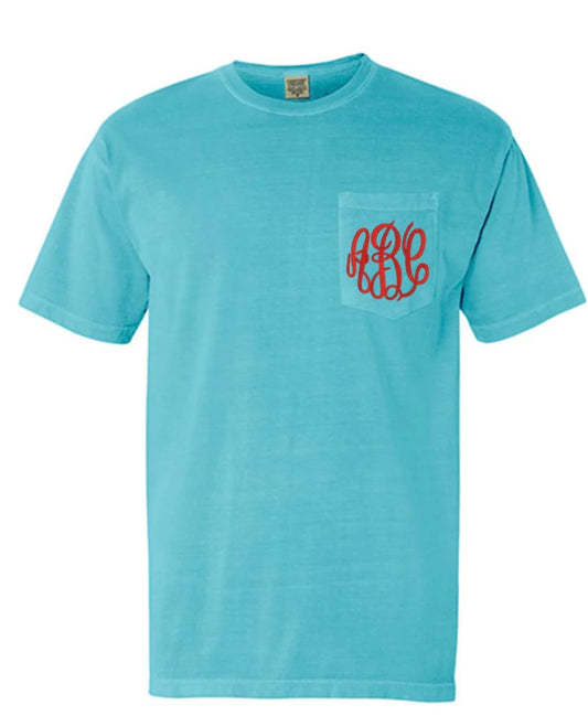 MONOGRAMMED COMFORT COLORS POCKET T-SHIRT